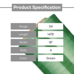 4 Rolls 34 Gauge Packing Pre Stretch Film Shrink Hand Wrap 17″ x 1476′ Green