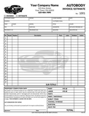 Custom Autobody Auto Body Invoice Estimate / 8.5 x 11 / 2 or 3 Part / TMG198