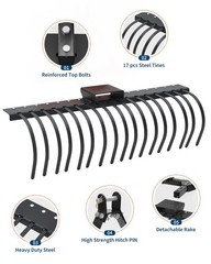 50” Landscape Rake, 3 Point Hitch Tractor Rake Fit for Category-0 Cat-1 Tractor