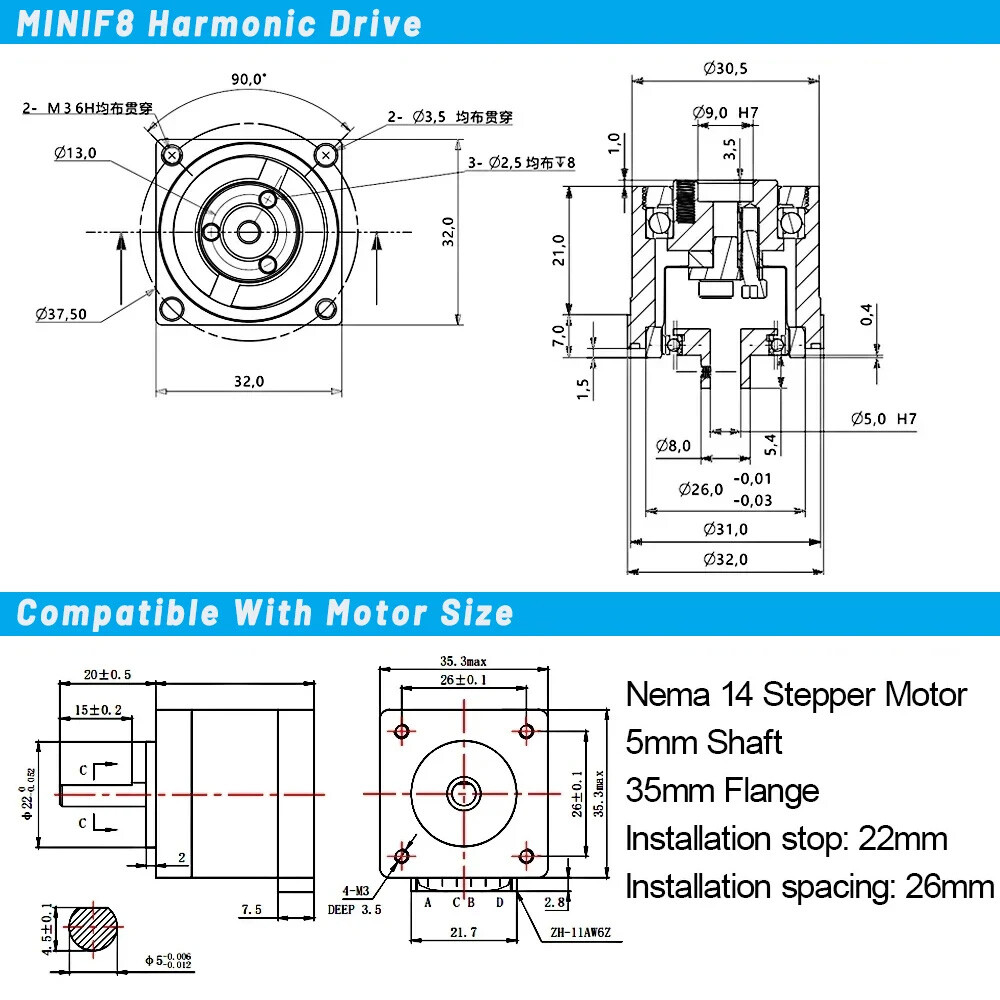 Micro Harmonic Drive Reducer Precision Harmonic Gearbox Robot Arm Cam Divider