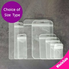 Multi-Size Clear/Clear/Frosted White Glossy Flat Mylar Zip Lock Bag w/ Hang Hole