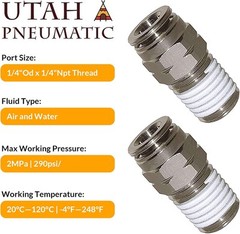 1/4″Od 1/4″ Npt Air Union Male Push Fitting 1/4 OD NPT, Silver