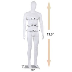 Male Mannequin Dress Form 73″ Adjustable Stand w/Base White Mannequin Full Body