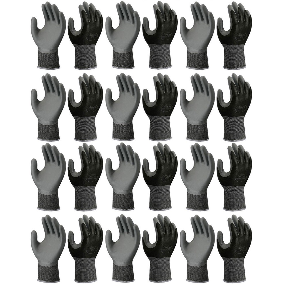 ATLAS FIT 370 SHOWA BLACK X-LARGE NITRILE GARDENING WORK GLOVES, 12-PAIRS