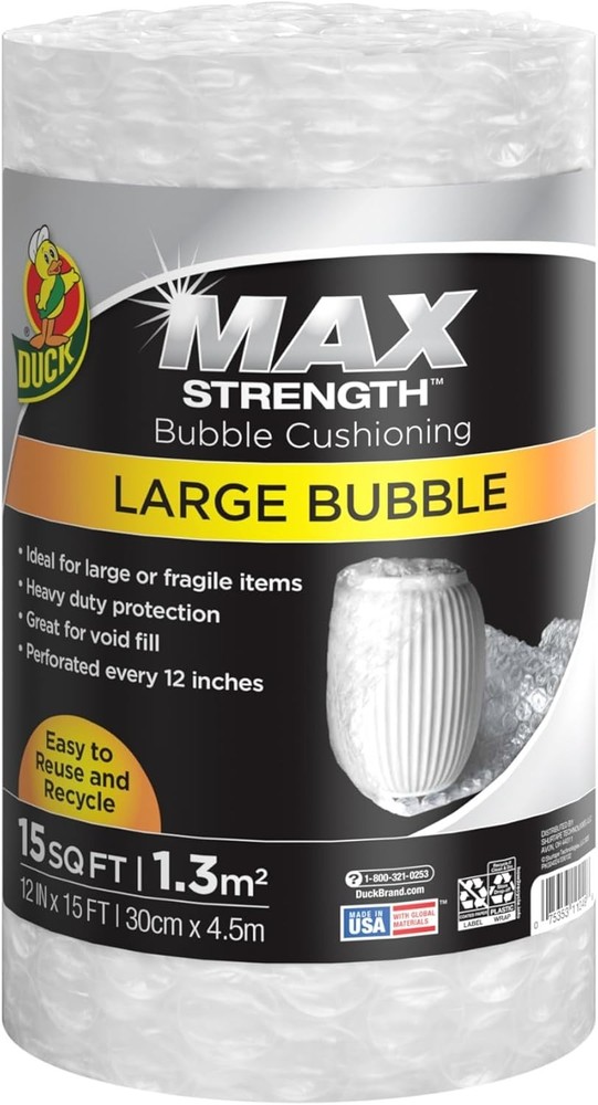 Max Strength Clear Bubble Cushioning Wrap 15 FT – Heavy Duty Packing Protection