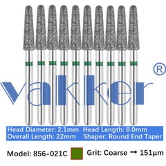 10pc Dental FG High Speed Diamond Burs Round End Taper Burs 856-021C Coarse Grit