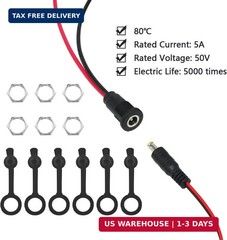 6 Sets 5.5 x 2.1mm DC Power Jack Threaded Female Panel Mount Barrel Connector Ad