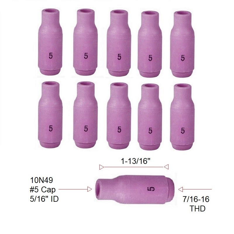 TIG Ceramic Cup 10N49 #5 Welding ALUMINA Nozzle 5/16″ Fits TIG 17, 18, 26 Qty 10