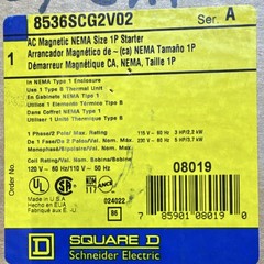 Square D AC Magnetic NEMA Size 1P Starter 8536SCG2V02 120V 60Hz