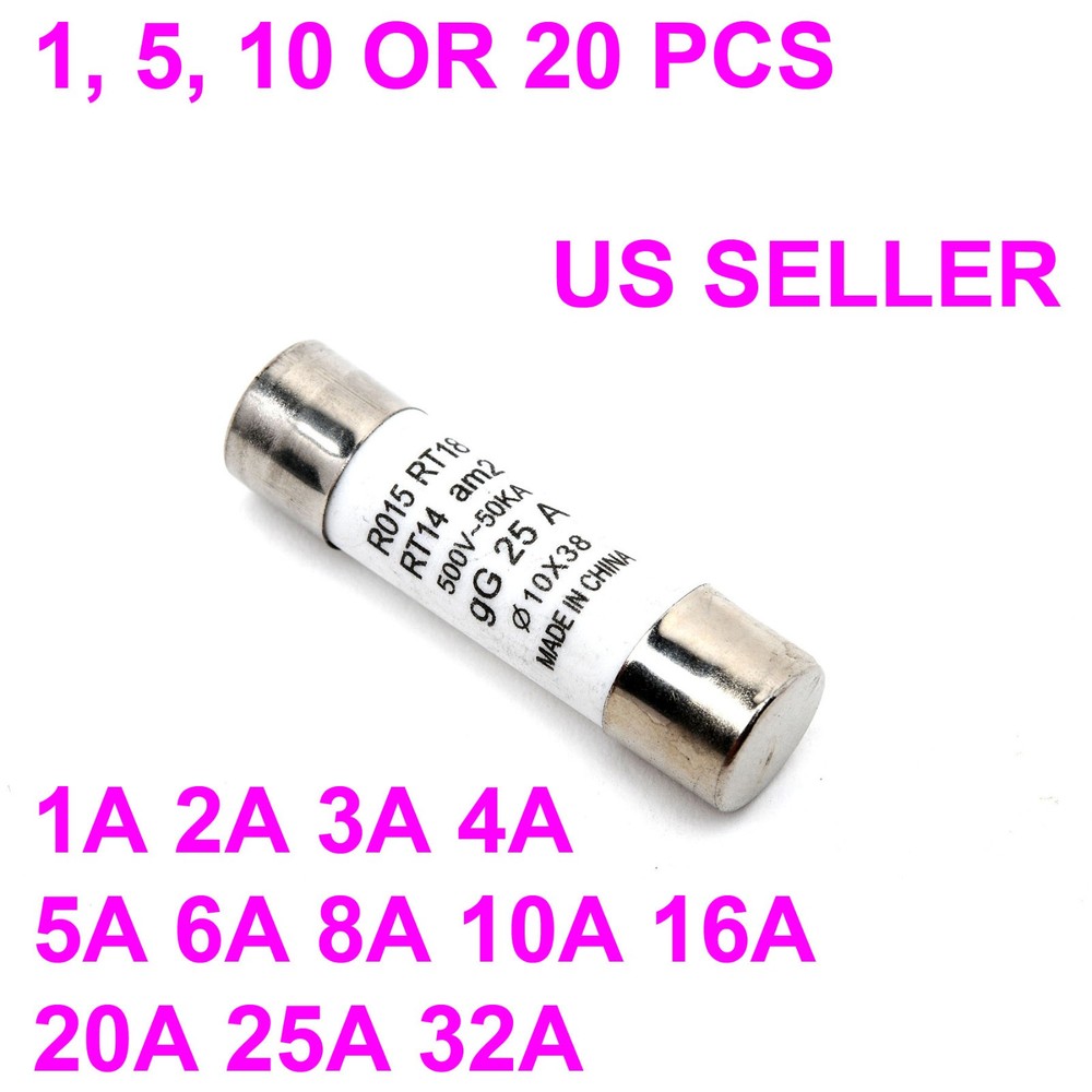 10x38mm R015 1 to 20 Pcs White Ceramic Fuse 1 to 32A 500V 10 x 38 RT18 RT14 AM2