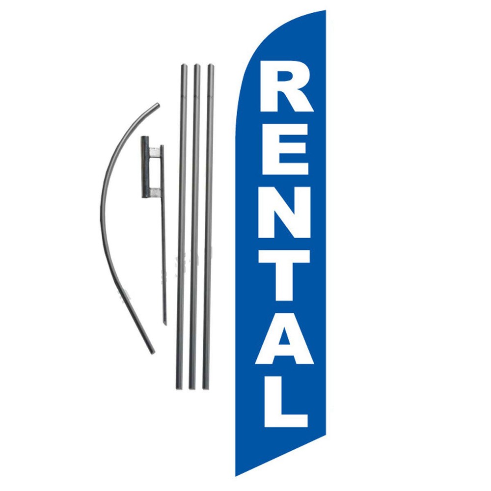 RENTAL (blue) 15′ Feather Banner Swooper Flag Kit with pole+spike fishing