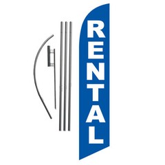 RENTAL (blue) 15′ Feather Banner Swooper Flag Kit with pole+spike fishing