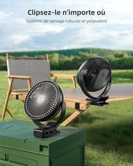 Koonie 10000mAh Clip on Fan 8 Inch Rechargeable for Desk Camping Black