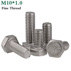 M10 1.0 Fine Thread 304 Stainless Steel Full Thread Hex Head Bolts Screws DIN933