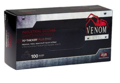 VENOM STEEL NITRILE BLACK RUBBER GLOVES / ONE SIZE FITS MOST HANDS100 COUNT BOX