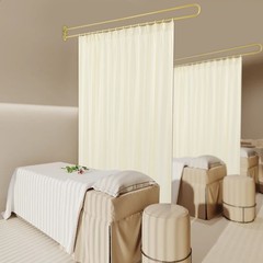 Gold U Shaped Room Divider Curtain Wall Mounted Privacy Partition Beige Sheer