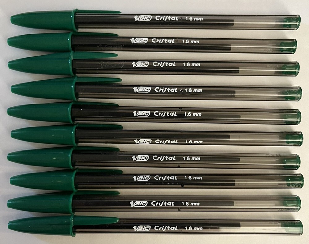 Lot of 10 DARKEST GREEN Bic Cristal Ballpoint Pens 1.6mm,X-tra Bold~Discontinued