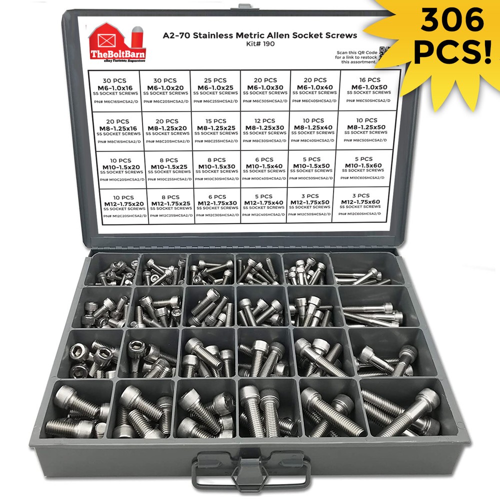 18-8 Stainless Steel Allen Socket Head Cap Bolts Screws Assortment Metric M6-M12
