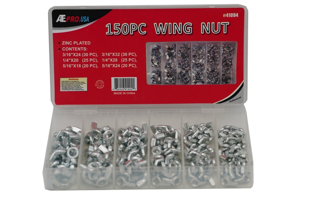 150 Pc Wing Nut Assortment | Standard 3/16″-5/16″ | Steel | Corrosion Resistant