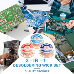 3Pcs Solder Wick Braid Kit with Flux, Low Residue Desoldering Wire 10ft Each
