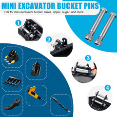 2 Pack 25mm Mini Excavator Pins w/ Nut – Bucket Auger Ripper
