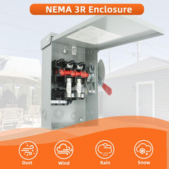 2P 60Amp Fusible Disconnect Switch, 120V/240V Heavy Duty Safety Switch, NEMA 3R