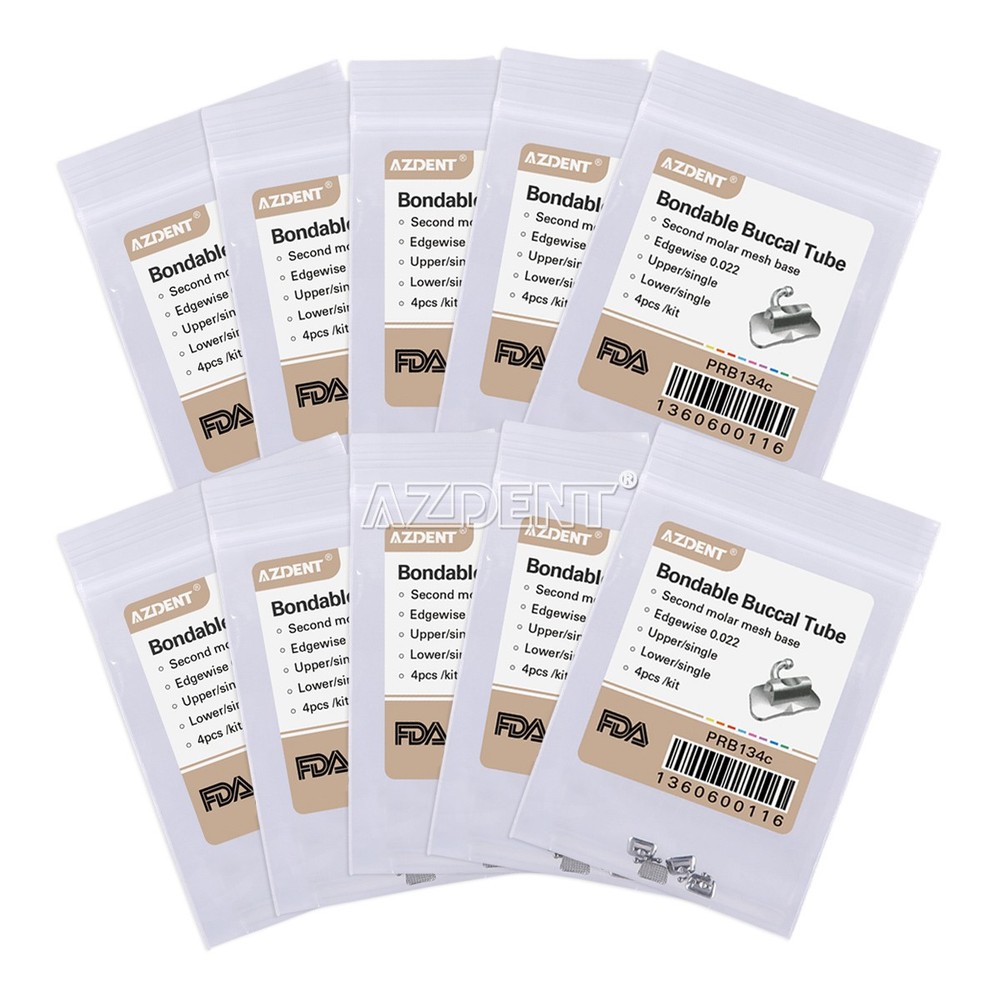 10X AZDENT Dental Orthodontic Bondable Buccal Tube 2nd Molar Edgwise 022 Non-Con