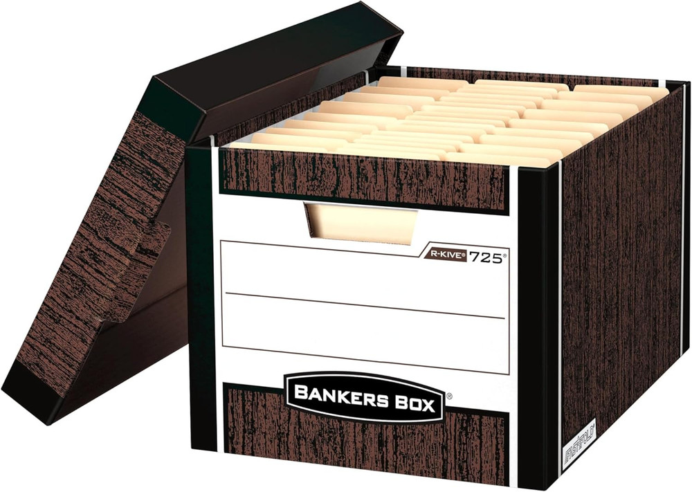 Bankers Box 12-Pack R-Kive Heavy Duty File Storage Boxes with Lids, Fastfold Ass