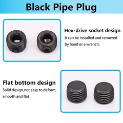 8PCS 1/2″NPT Male Pipe Plug Fitting Black Carbon Steel Pipe Plug Set Internal He