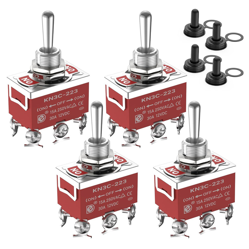 Joinfworld Momentary Toggle Switch 12V DC 3 Way 30 Amp DPDT 6 Pin (On)-Off-(On)