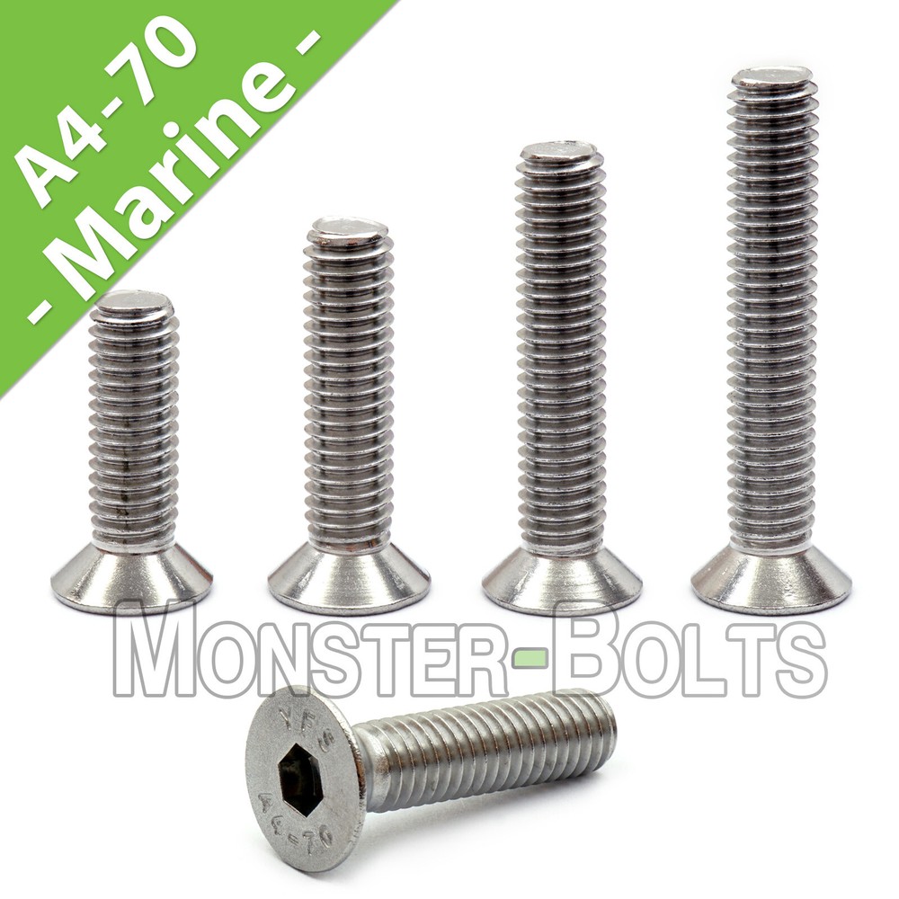 M4 Flat Socket Cap Screws, Marine Grade 316 / A4 Stainless Steel Metric DIN 7991