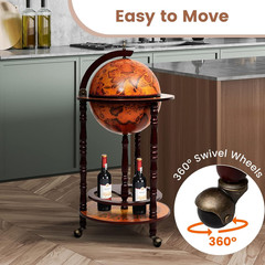 Mid-Century Retro Globe Bar Cart with Wheels & Antique World Map Design