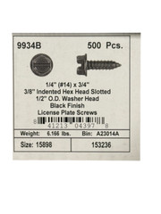 500) 3/8 Indented Hex Washer Head 1/4 x 3/4 Slotted Screw #14 1/2 OD Washer Head