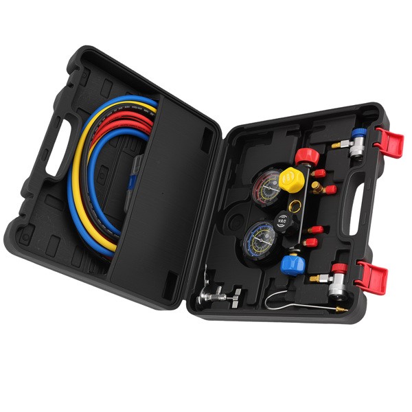 AC Manifold Gauge Set 4-Way for R134A R12 R410A Refrigeration Charging 14pcs
