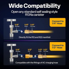 R134a Self Sealing Can Tap Openerer w/ Tank Adapter for 1/4″ & 1/2″ AC Charging
