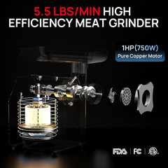Commercial Electric Meat Grinder #12, 1.0HP Heavy Duty Stainless Steel Meat Minc