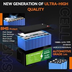 12V 300AH LiFePO4 Lithium Battery 15000+ Deep Cycle BMS for Solar RV Off-grid
