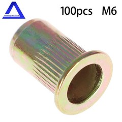 100 Pcs M6 Metric Carbon Steel Rivet Nut Flat Head Threaded Insert Nutsert
