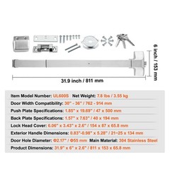 Door Push Bar Panic Exit Device,31′ Stainless Steel Commercial Emergency Exit