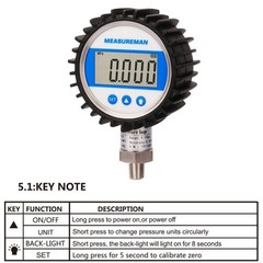 Digital Pressure Gauge 3-1/8″ Dial, 0-100 PSI Bar Mpa Kpa, 1/4″ NPT, 0.25% Accur