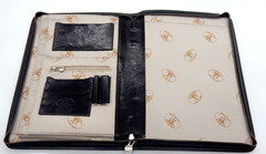 Vintage Italian Black Leather Portfolio Zippered Organizer Made Florence Italy