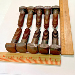 10 Vintage Square Head Lag Bolts 3/4 diameter by 3 inches long 1 1/4 square head