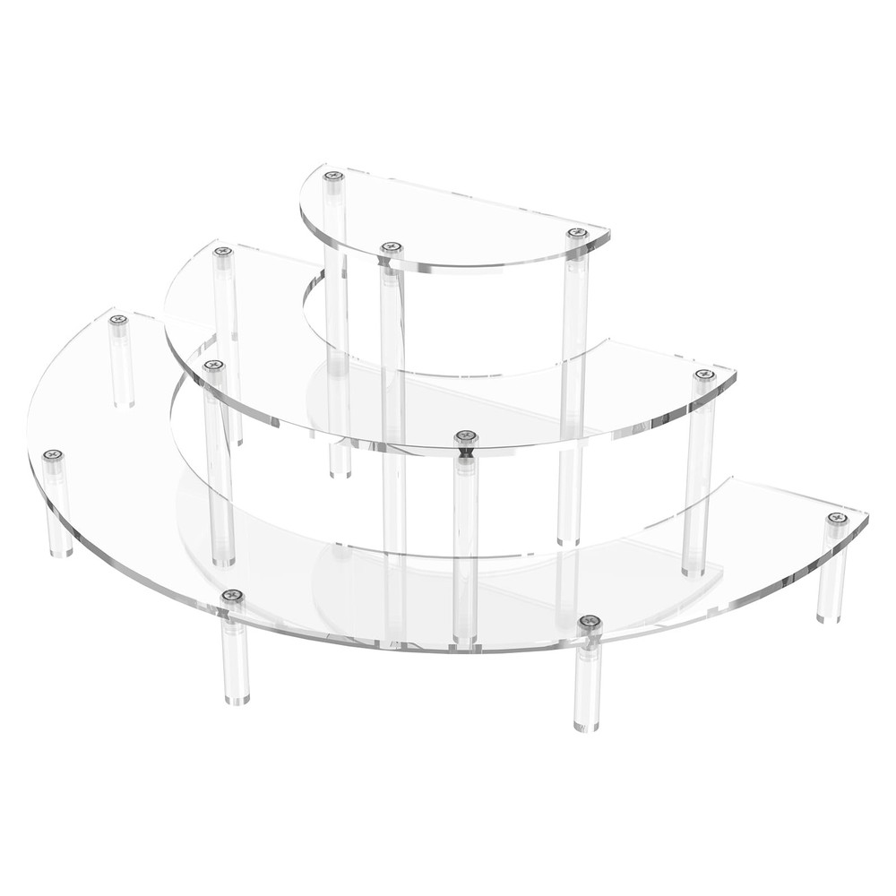 Dooiclear 3 Tier Acrylic Display Risers, Half Moon Cupcake Stand, Clear Perfu…