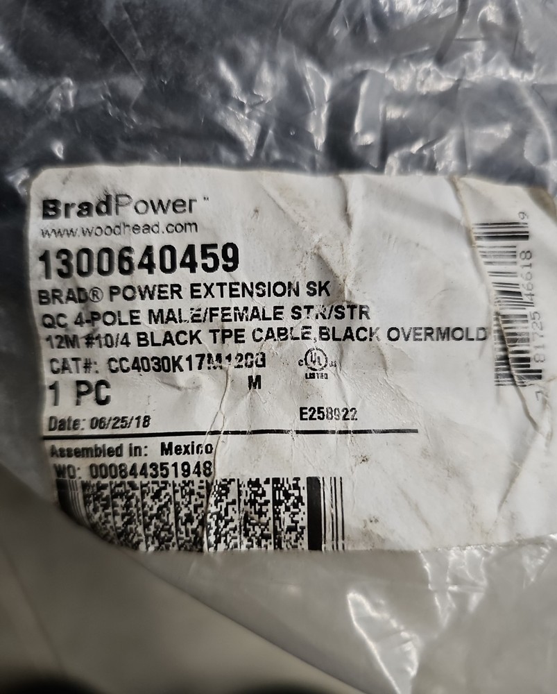 BRAD POWER CC4030K17M120G, DOUBLE-ENDED CORDSET, 1300640459, NIB