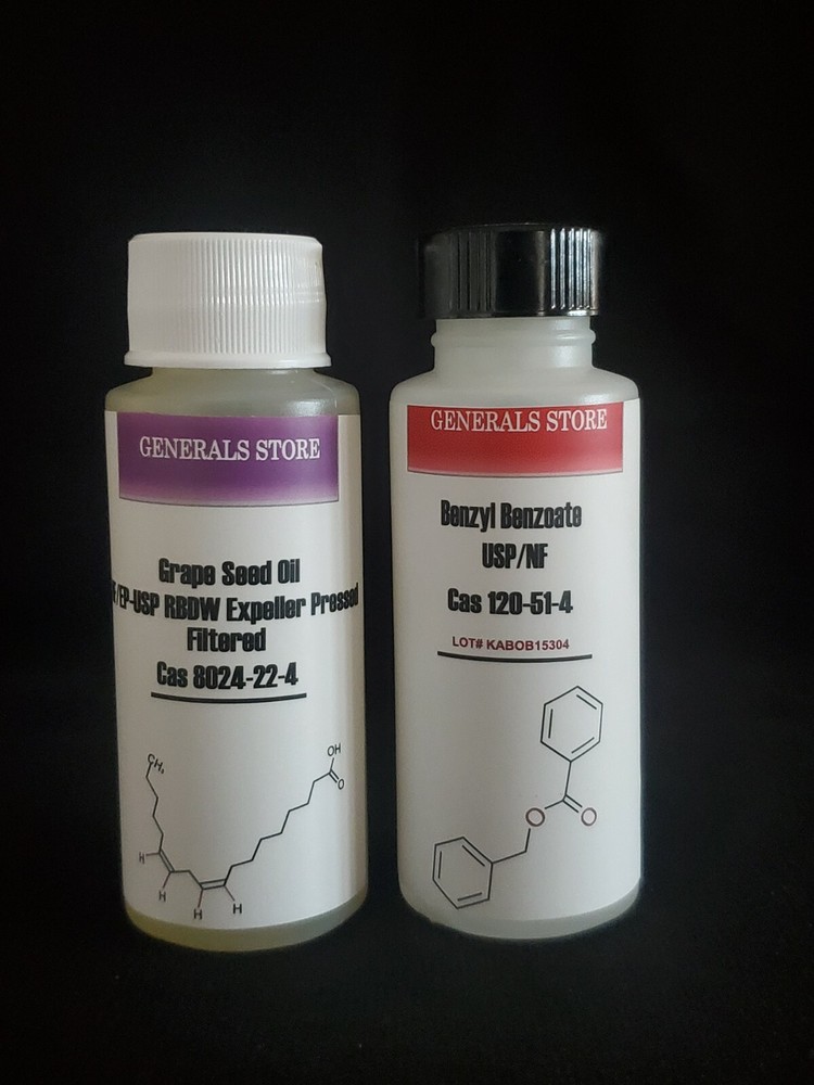 Benzyl Benzoate USP/NF 60ml (2oz)+Grape Seed Oil NF/EP -USP RBDW 2oz(60ml)