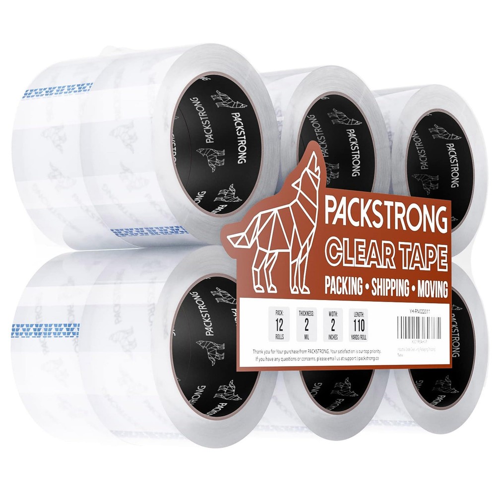 Industrial Grade Clear Packing Tape 12 Rolls – 110 Yards per Roll – 2″ Wide x…