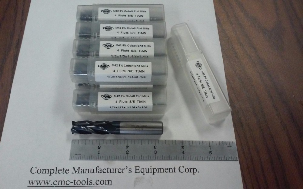 1/2″ M42 cobalt 4 flt end mills Tialn coated 10pc for $139.00 #1009-COT-12-new
