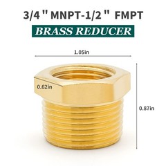 Litoexpe 5Pcs Brass Reducer Hex 3/4″ NPT Male to 1/2″ Female, Gold