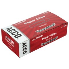 ACCO Paper Clips, Jumbo, Smooth, 100 Clips/Box, 100 Count (Pack of 1), Silver