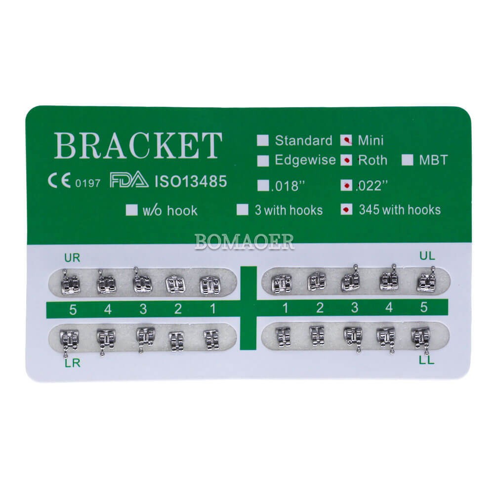 1-100×Dental Monoblock Metal Bracket Brace Mini Roth 022 345 Hooks 20Pcs/kit